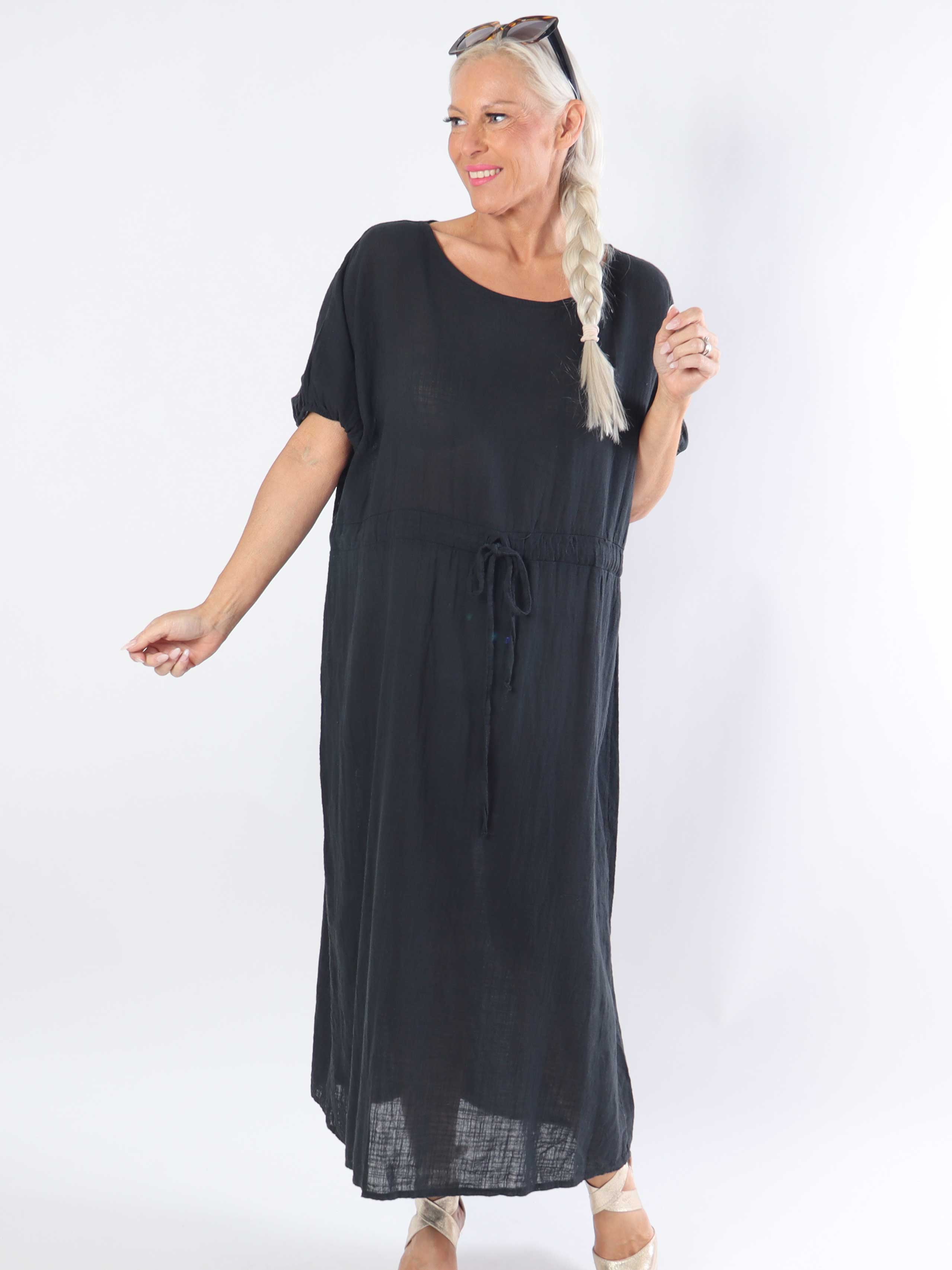 Agnete - Lång plus size-klänning i bomull med knytband